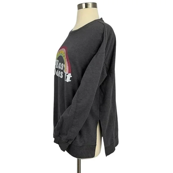 Wildfox Size M Easy Does It Sweatshirt Rainbow Grey Long Sleeve Comfort Women's - Picture 4 of 10